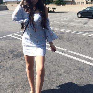 blue forever 21 floral of the shoulder dress